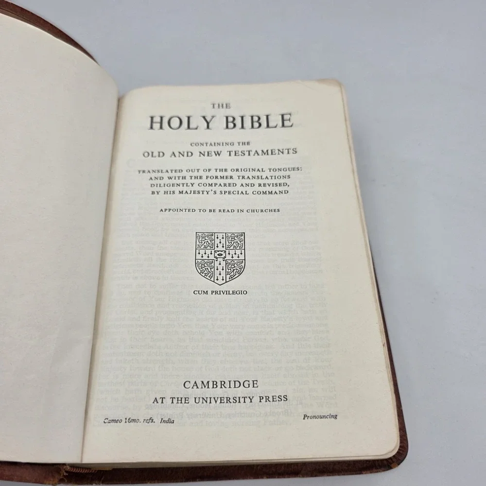 Rare Vtg Cambridge Cameo 16mo King James Holy Bible Red Letter Brown Leather